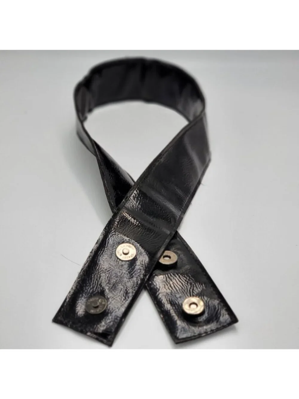 Vtg Black Patent Faux Leather Wide Belt with Snap Closure for Accessories or Cos